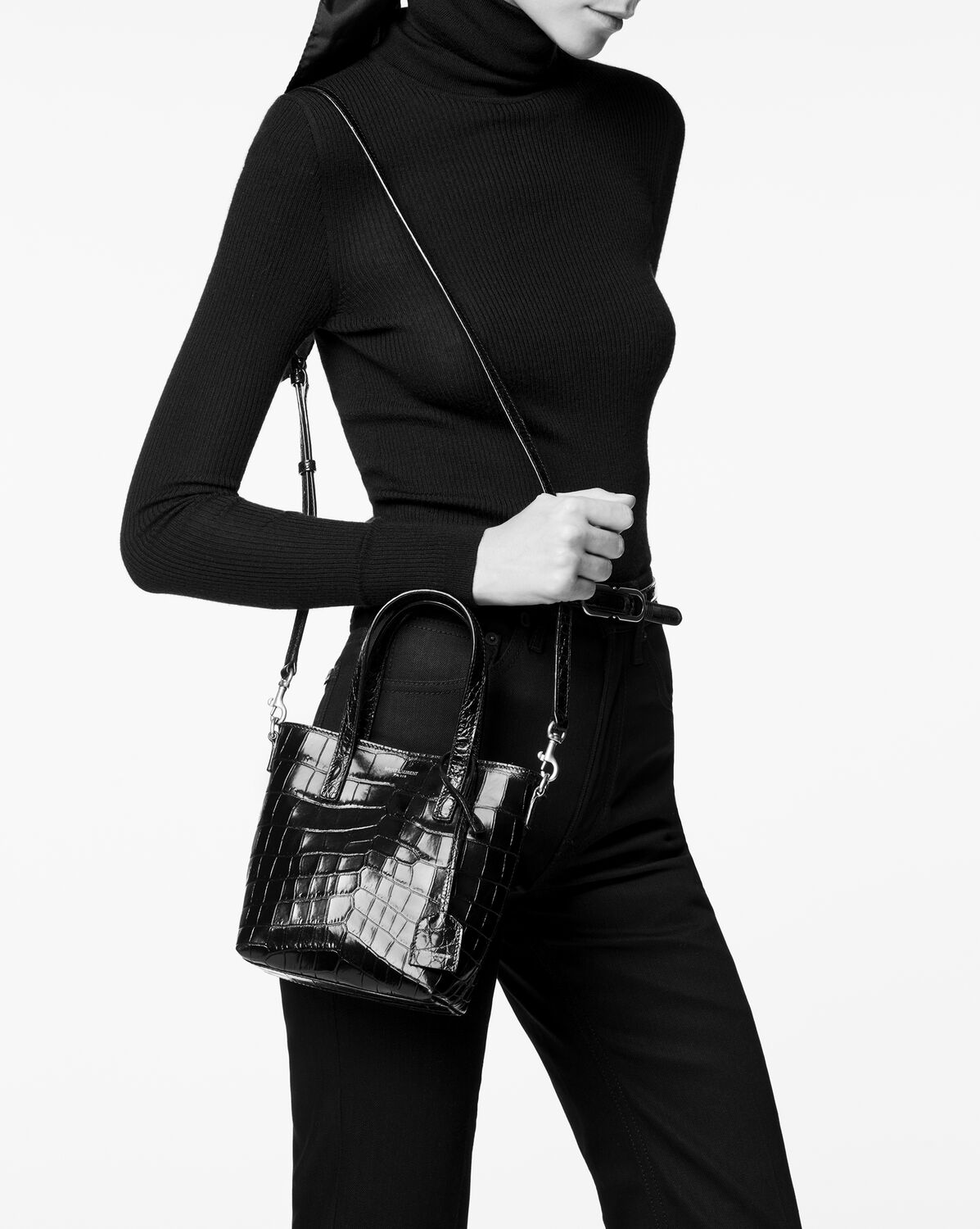 SAINT LAURENT PARIS MINI TOY SHOPPING IN CROCODILE-EMBOSSED LEATHER